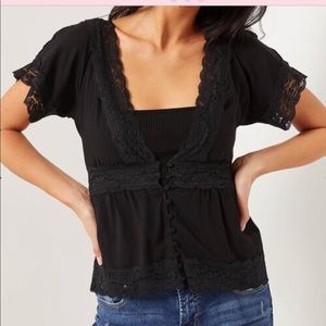 Lace Blouse with Plunge Neck